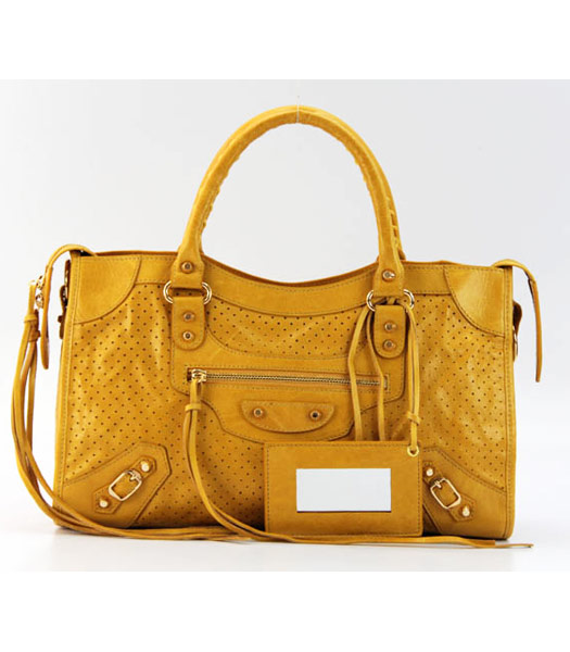 Balenciaga Città Croce Borsa in pelle oro giallo Nails